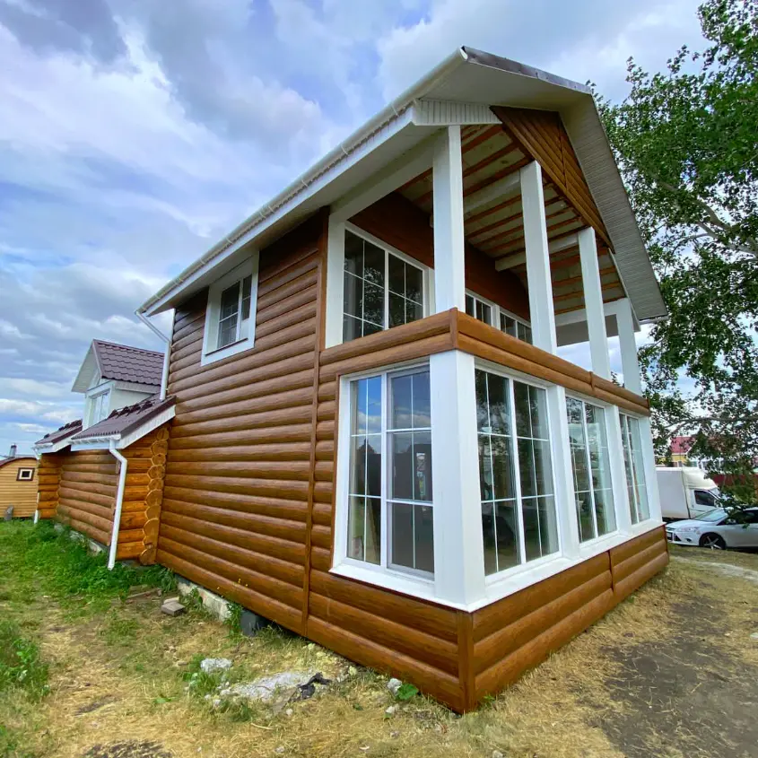 Фото 6 фасад из металлосайдинга Бревно Рубленое 4D Орех 3D Printech