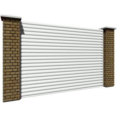 Секция забора жалюзи RAL9003/9003 Белый 2-х сторонняя с кирпичными столбами